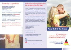 Vorderseite des Flyers zum KAS-Paarseminar „Paare stark für den Einsatz“ 2019