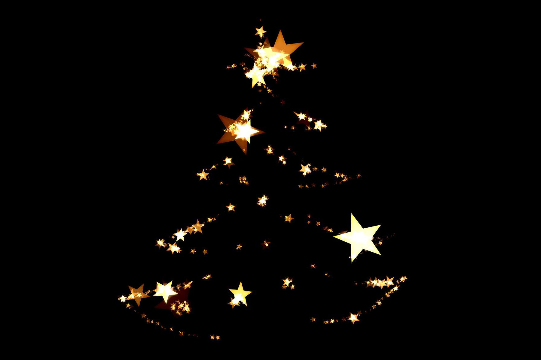 Auf dem Bild sieht man einen Spur von verschiedengroßen Sternen, die einen Weihnachtsbaum nachzeichnet.