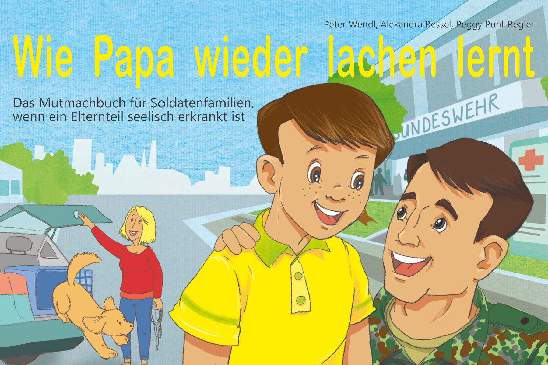 Covergrafik des Mutmachbuches „Wie Papa wieder lachen lernt“