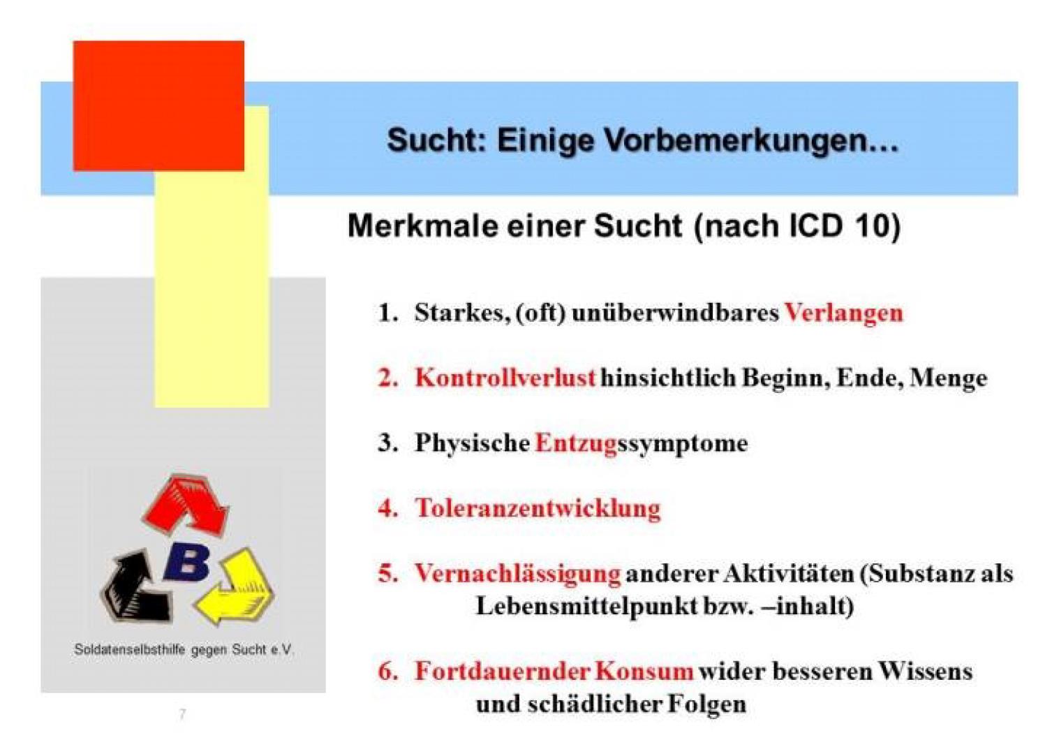 Merkmale einer Sucht, nach ICD 10 (Seite 2 / 26)