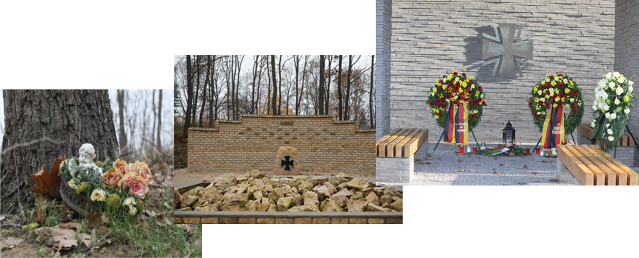 Die drei nebeneinander stehenden Fotos zeigen jeweils einen anderen Blick auf einen würdiger Ort für den endgültigen Verbleib der Ehrenhaine aus den Einsatzgebieten.